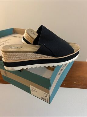 Toms Black Espadrille Platform Slide Mules